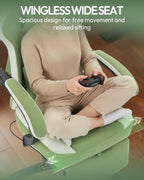 Dowinx Gaming Chair Breathable Fabric Game Chair with Gel Pad and Storage Bag, Comfortable Gamer Chair with Pocket Spring Cushion,Ergonomic Computer Chair with Footrest,Green and White
