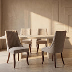 High Back Side Chairs Set of 4, Upholstered Dining Chairs for Kitchen and Dining Room, Mid-Century Modern Fabric Seating with Solid Wood Legs, Beige