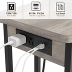 IDEALHOUSE C Shaped End Table with Charging Station, Grey Flip Top Sofa Table with USB Ports and Outlets, Narrow Side Table with 3 Tier Storage Shelf for Living Room, Bedroom, Small Spaces