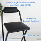 Folding Bar Stool with Backrest, Set of 2 Portable Folding Stool Chair PU Sponge Seat Tall Bar Stools - 300 lbs Capacity (Color : White, Size : Seat Height 27")