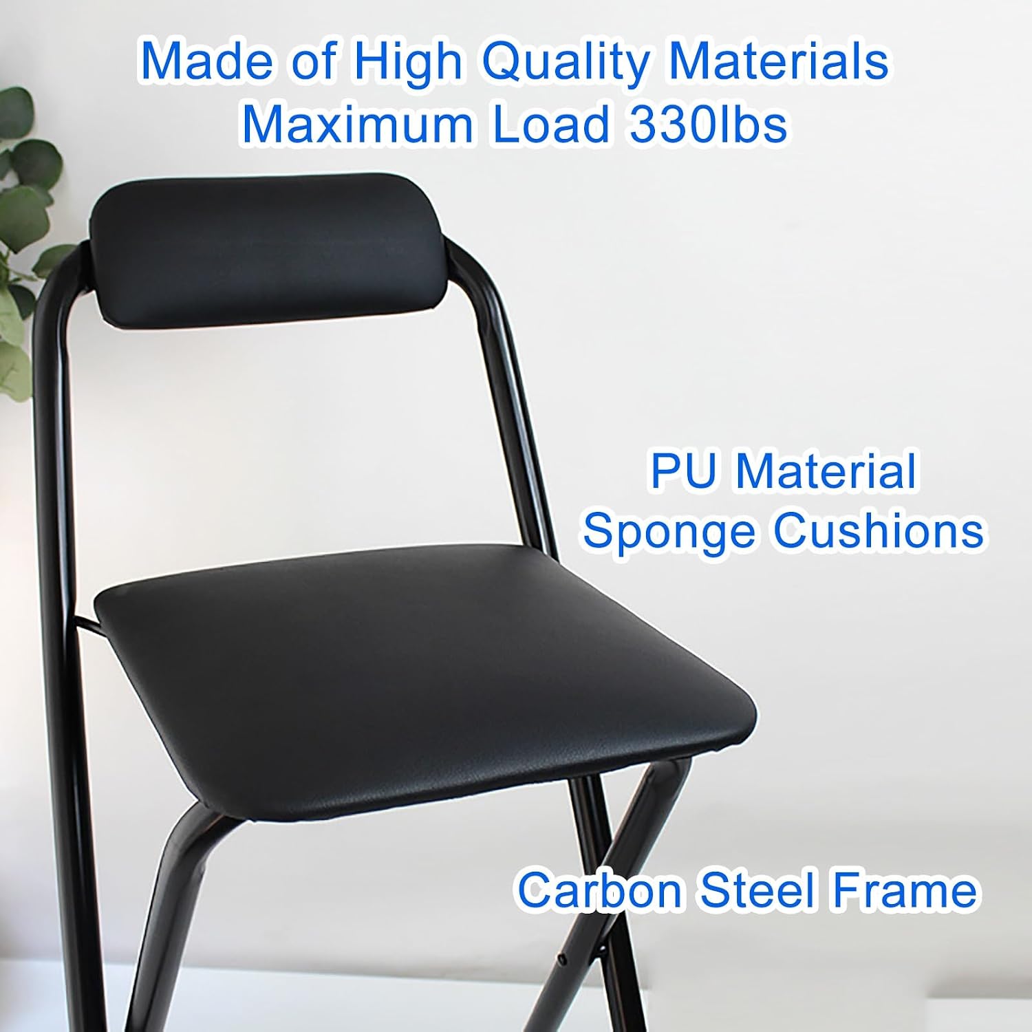 Folding Bar Stool with Backrest, Set of 2 Portable Folding Stool Chair PU Sponge Seat Tall Bar Stools - 300 lbs Capacity (Color : White, Size : Seat Height 27")