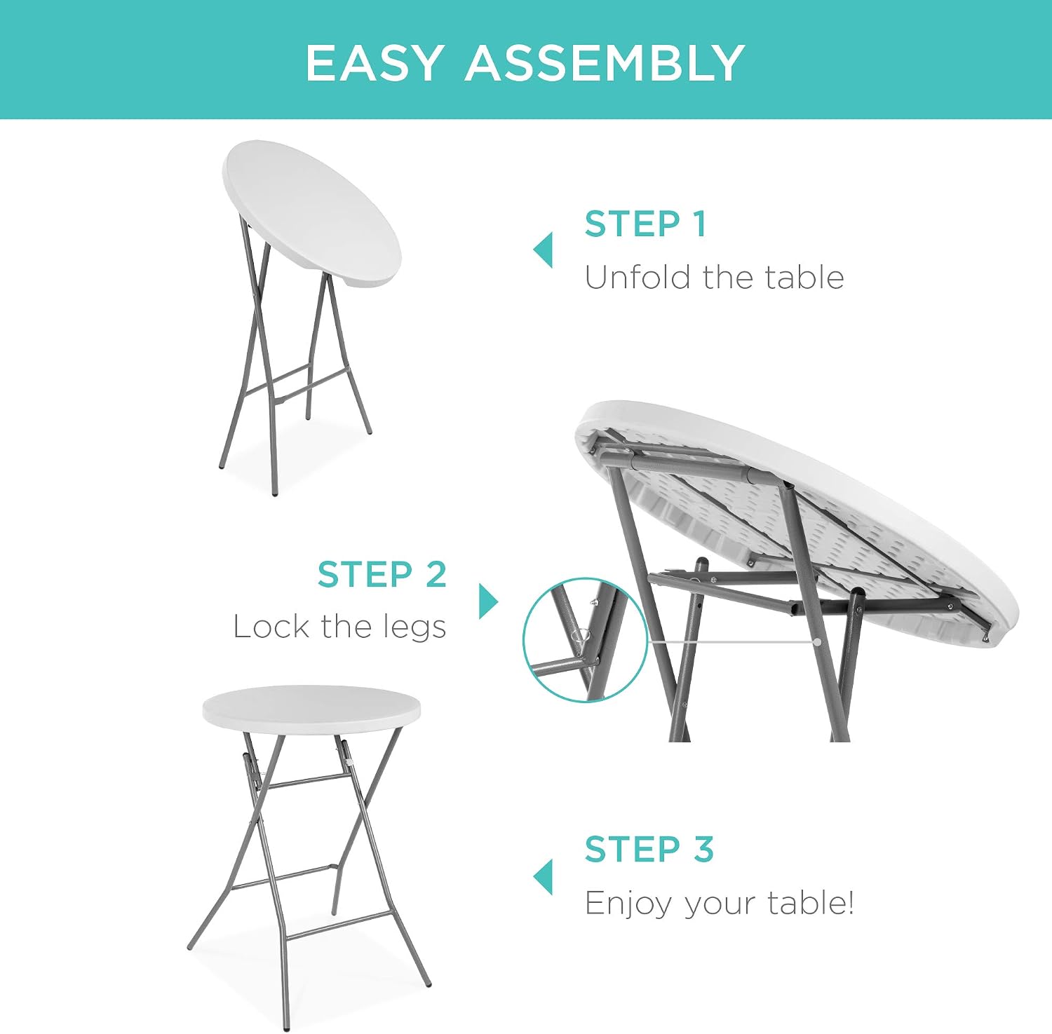 Best Choice Products 32in Bar Height Folding Table, Round Indoor Outdoor Accessory for Patio, Backyard, Dining Room, Events w/Thick Table Top, Metal Frame, Locking Legs, 330lb Weight Capacity - White | Bar Height