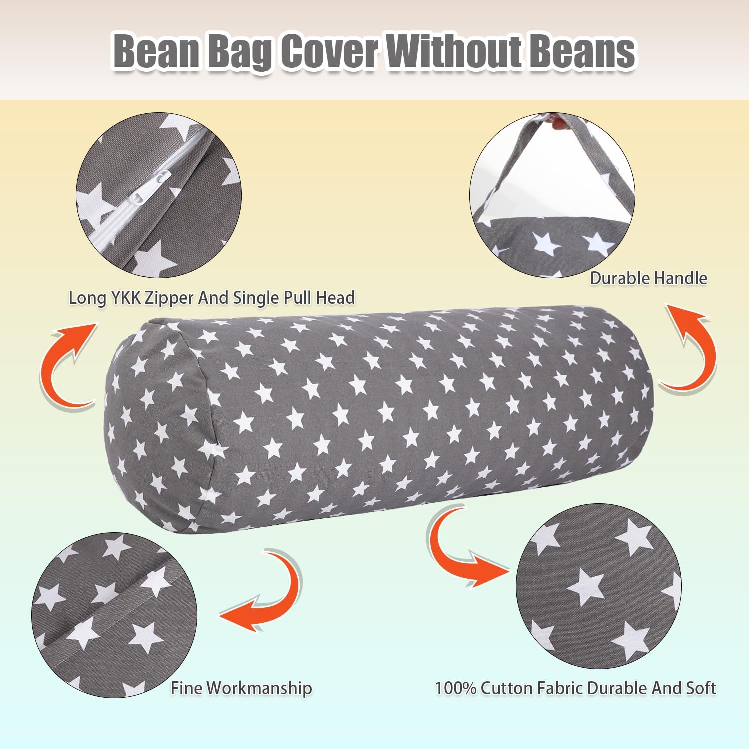 Stuffed Animal Storage Bean Bag Chair Cover (No Filler), Cylinder Plush Toy Storage Stuff and Sit Seat for Kids Boys and Girls, Canvas Large Soft Sit & Play Sofa with YKK Zipper