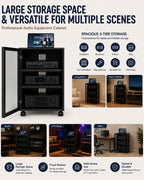 Rolling Audio Rack with Glass Door, Heavy Duty Media Cabinet with Cable Management and dust Protection, Modern Living Room/Bedroom/Video Home Theater Cabinet (3-Tier)