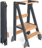 OCODILE Adjustable Foldable Toddler Tower – Folding Tower for Kids | Montessori Toddler Kitchen Step Stool Helper for Independence - Gray