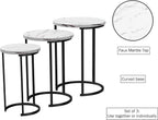 Lavish Home Nesting Tables - Set of 3 Round Side Tables for Living Room, Bedroom, or Home Office - Faux Marble End Table Set - Modern Living Room Furniture (White)