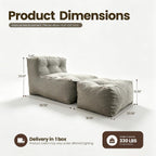 Outdoor Indoor Bean Bag Chair with Ottoman, 2-in-1 Lounge Beanbag with Filling, Water-Repellent Polyester Patio Sofa, Full-Body Ergonomic Support Floor Seating, Dark Gray