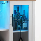 GarveeHome Wine Bar Cabinet with LED Light, Home Coffee Cabinet with Wine and Glass Rack, Kitchen Buffet Sideboard with Storage, Liquor Cabinet for Bar, Dining Room, Kitchen,White
