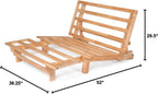 Nirvana Futons Tri-Fold Futon with Mattress Included (Microfiber Fudge, Natural Finish Solid Wood) - Full Size 13 Position Sofa Bed, Lounger, and Couch