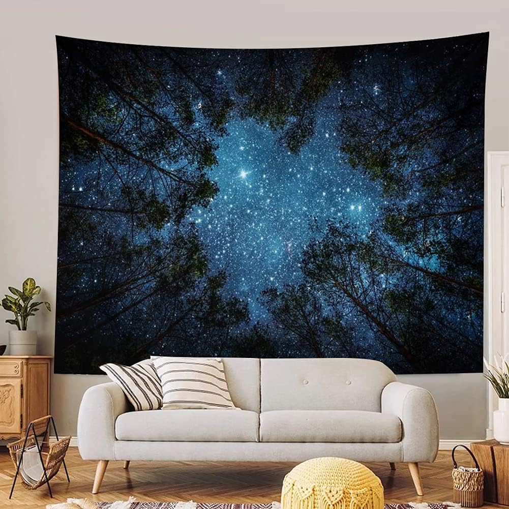 Llamazing Forest Tapestry Home Decor Landscape Living Room Bedroom Decoration Magic Tapestry Curtain (Looking Up at The Stars, 78''L×60''W)