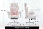 Big and Tall Gaming Office Chair 400lbs - Heavy Duty Ergonomic Computer Desk Chair with Footrest, Adjustable Armrests, High Back PU Leather with Racing Style (White/Pink)