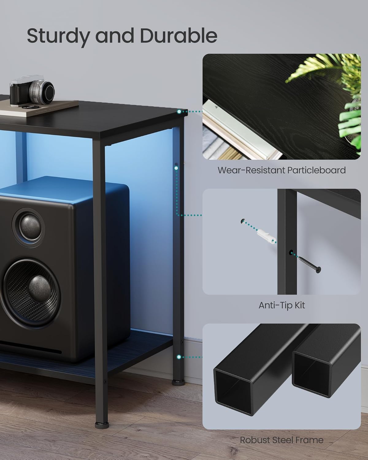 SONGMICS BELLAH Collection - TV Stand for TVs Up to 70 Inches, Media Console Table and Entertainment Center Unit for Living Room, with Shelves and Drawer, Steel, Modern, Ink Black ULGS131B101S