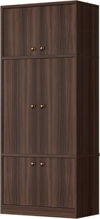 71" Tall Kitchen Pantry Cabinet - Walnut Wood Storage Cabinet with 6 Doors and Adjustable Shelves, Freestanding Kitchen Storage Cabinets with Open Drawers for Kitchen Dining Room Living Room