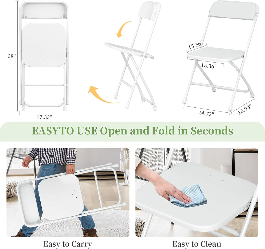 Folding Chair10 Pack,White Folding Chairs for Party Events Wedding Office Indoor Outdoor,Portable Plastic Stackable Commercial Seat with Steel Frame Capacity for 350lb