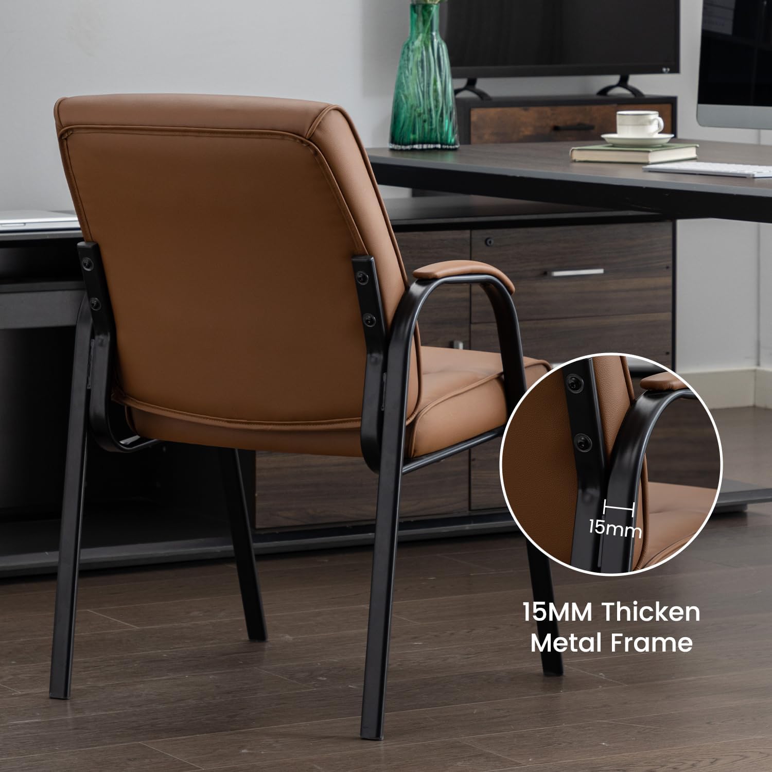 Office Guest Reception Chair Set of 2, Conference Room Chairs Waiting Room Chairs 2 Pack, Modern Leather Office Desk Chair No Wheels.