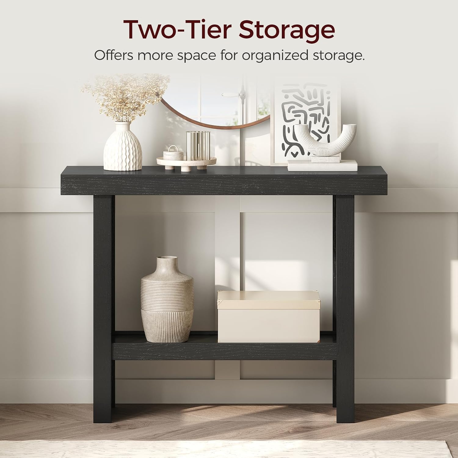 MAHANCRIS Console Table, 39.4'' Black Rectangular Entryway Table, Modern Console Table with Storage, Sofa Tables for Hallway, Foyer, Living Room, Easy Assembly, Black CTHB16801