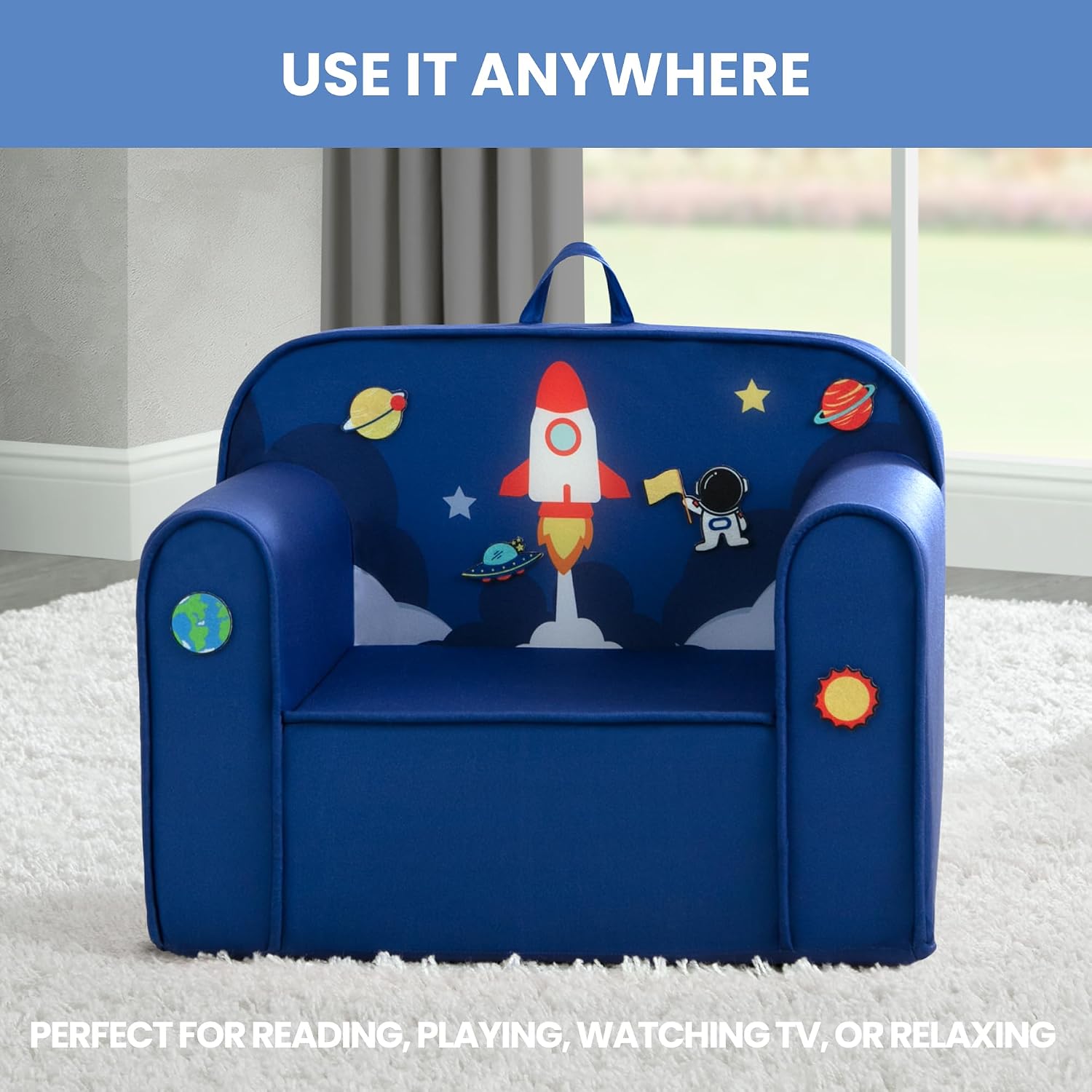 Delta Children Mix & Match Cozee Kids Chair with Interchangeable Patches, Space