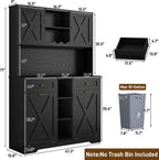 71" Tall 47"Wide Kitchen Pantry Storage Cabinet with Power Outlets,Farmhouse Kitchen Double Tilt Out Trash Cabinet 10X2 Gallon Garbage Holder with Two Drawers,Freestand Laundry Sort Cabinets(Black)