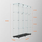 65" H 4-Shelf Glass Display Storage Cabinet with LED Lights Strip & Double Doors, Modern Curio Cabinet Collection Display Case with Lockable Casters & Lock for Living Room (Black)