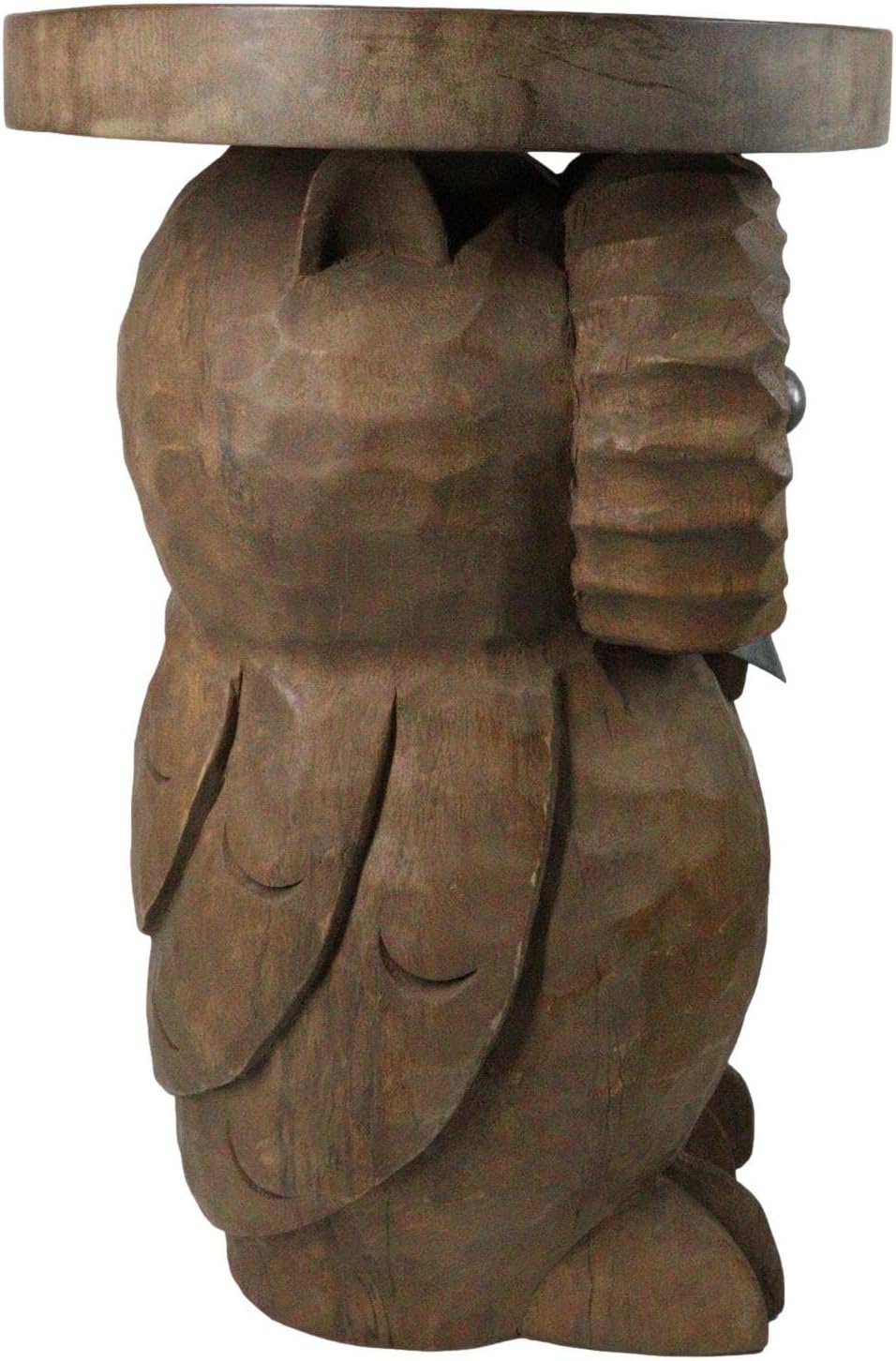 Ebros Gift Hand Carved Whimsical Wise Owl Round Top Sculptural Side Table Made of Mango Wood 18" Tall Home Office Decor Furniture