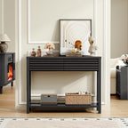 EAG 40" Fluted Console Table with 2 Drawers, Modern Wood 2 Tier Entryway Table with Storage Shelf, Narrow Sofa Tables Behind Couch for Entrance Foyer, Hallway, Living Room, Black