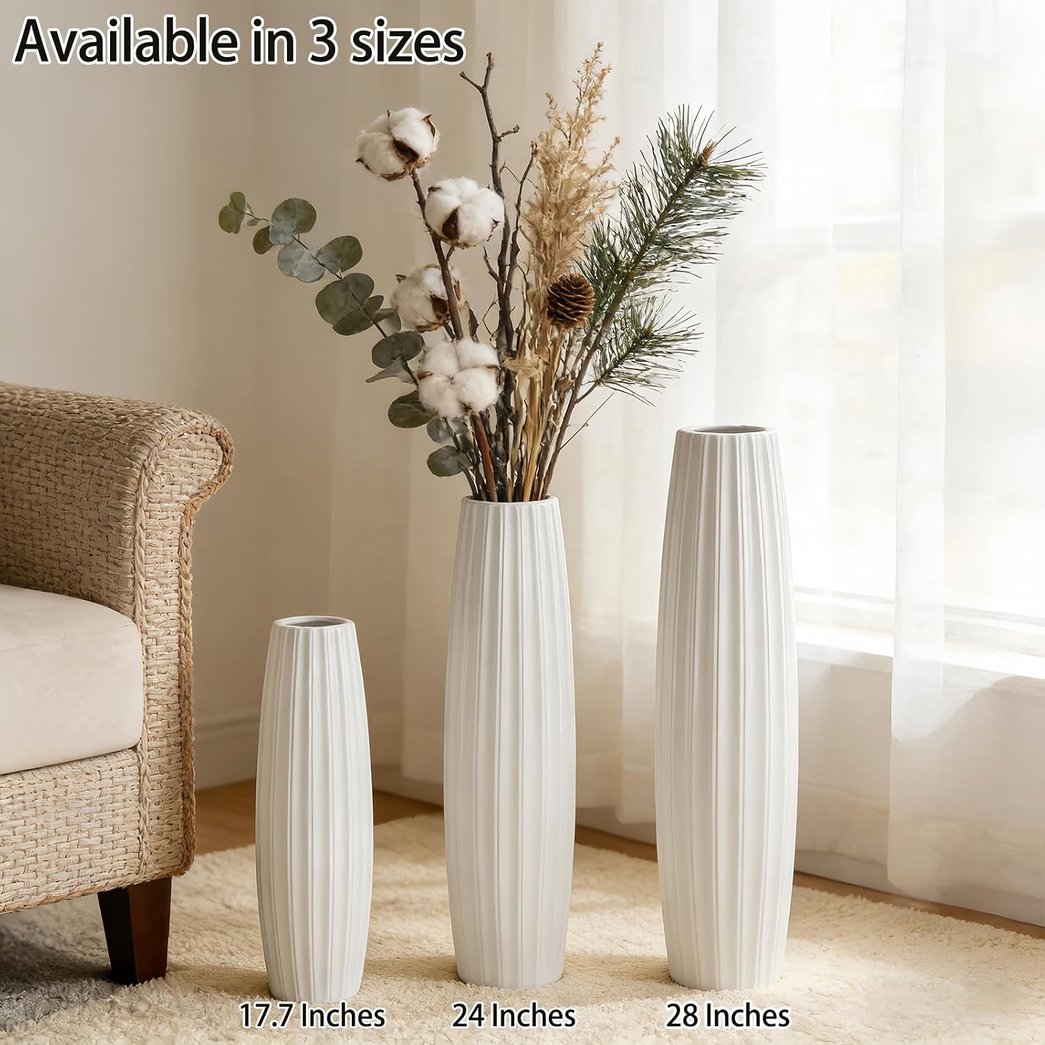 Large Floor Ceramic Vase 17.7 Inches Tall,White Modern Flower Tall Vases for Office, Home,Farmhouse,Living Room Décor,Simple Origami Design Fall Decorative Porcelain Flower Arrangement Vase Ideal Gift