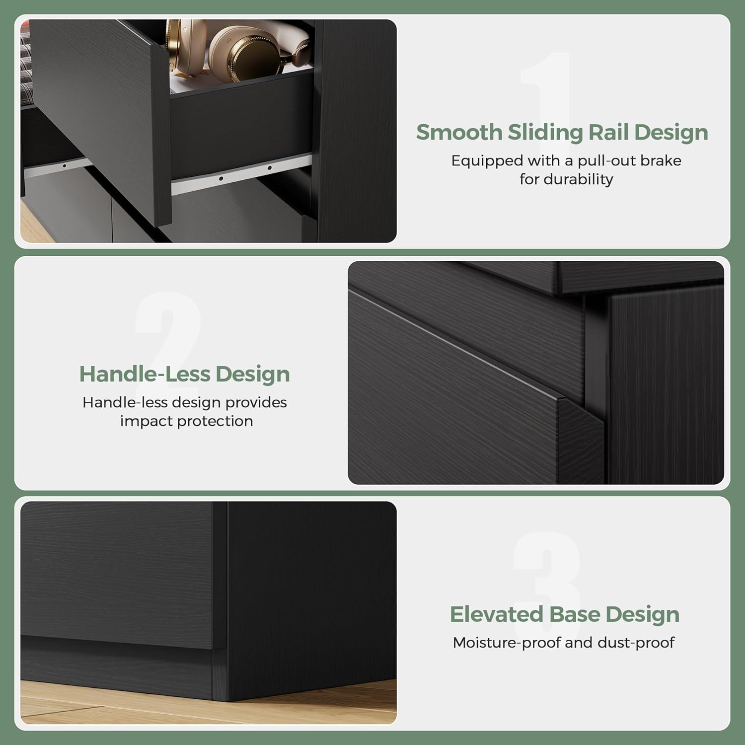 Black 7 Drawer Dresser for Bedroom,Modern Wood Chest of Drawers,Closet Clothes Storage Organizer with Deep Drawers for Living Room Hallway Entryway,Nursery (15.3" D x 47.2" W x 32.3" H)