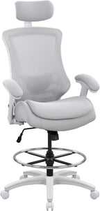 BOLISS Ergonomic Drafting Chair High Back Tall Office Chair for Standing Desk with Double-Layer Seat Cushion, Adjustable Headrest & Lumbar Support, Flip-Up Arms, and Metal Foot Ring (Grey)