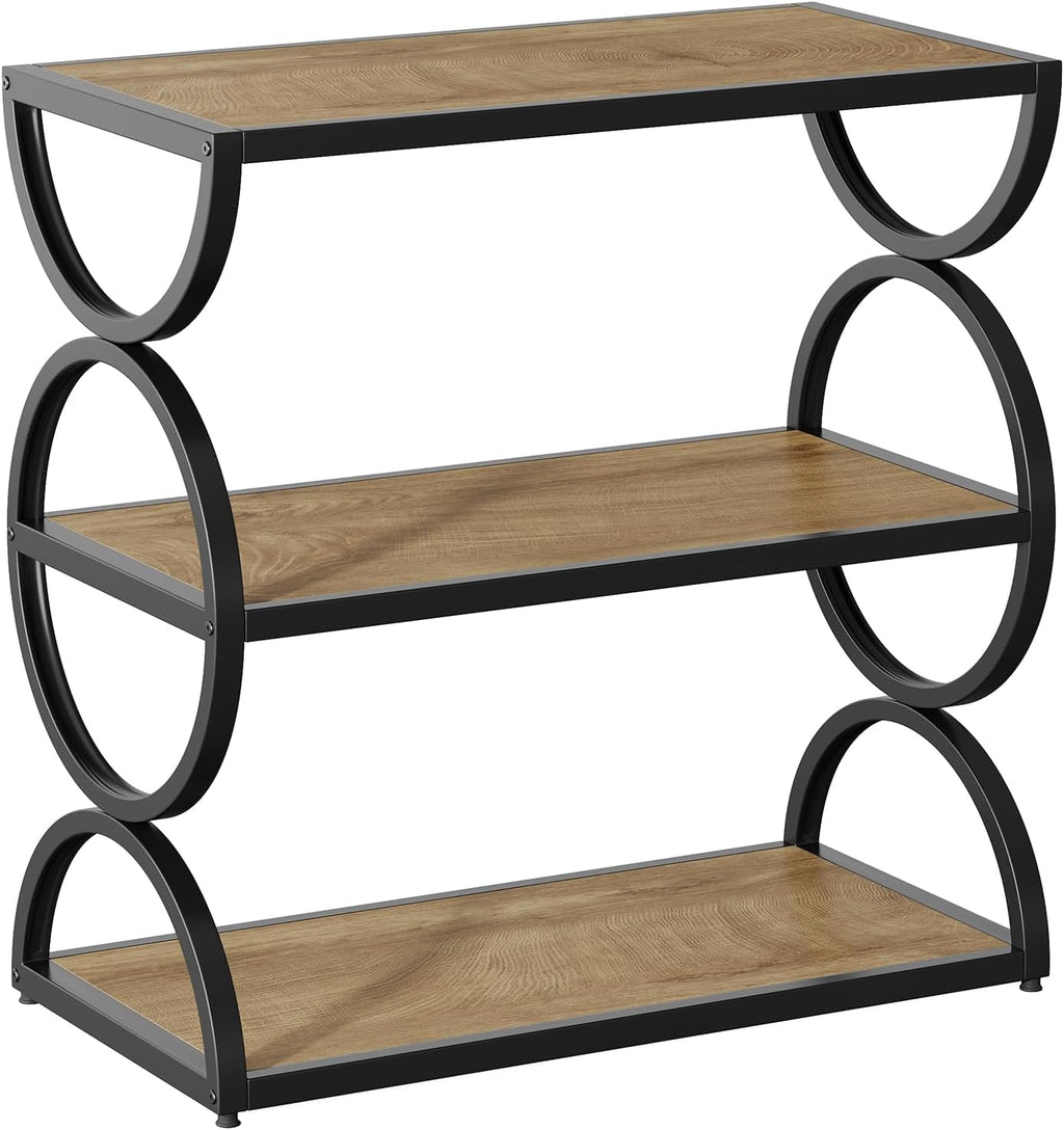 Tribesigns 3-Tier End Table, Narrow Side Table with Storage Shelves, Industrial Accent Table with Unique Circular Frame, Sofa Side Table for Living Room, Rustic Brown