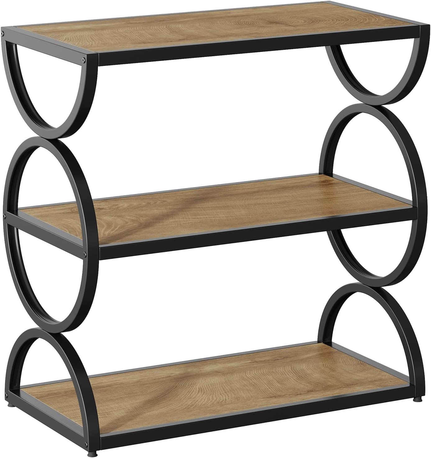 Tribesigns 3-Tier End Table, Narrow Side Table with Storage Shelves, Industrial Accent Table with Unique Circular Frame, Sofa Side Table for Living Room, Rustic Brown
