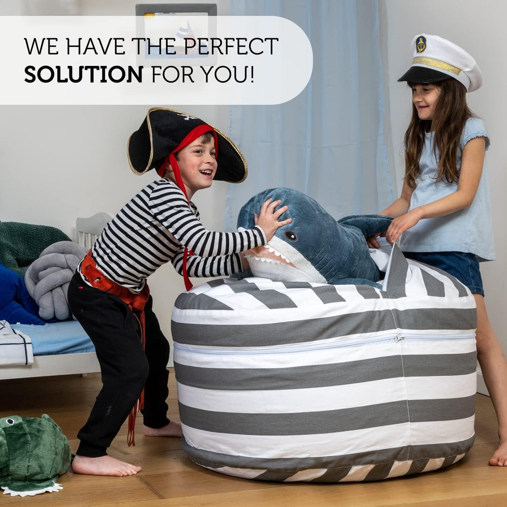 SMART WALLABY Stuffed Animal Storage Bean Bag Chair | 2 Sizes in 1 | 100% Cotton Washable Kids’ Plush Toys Organizer | XL to XXL Expandable Premium Soft Toys Pouf Royal Grey