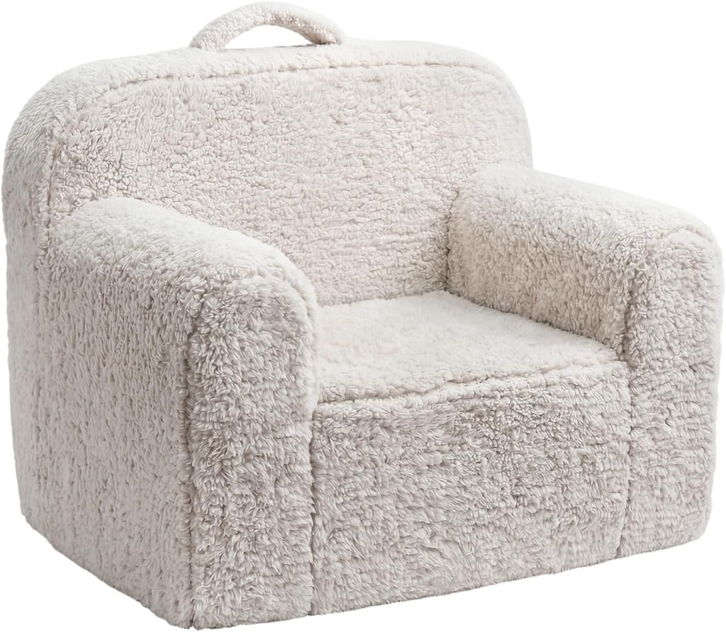 Pterying Toddler & Kids Chair Comfy for 1-3 Years Old, Toddler Couch with Washable Soft Sherpa Cover, Stable High-Resilience Foam Kid Sofa, Light Grey