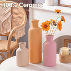 Domensi Modern Ceramic Vase Set of 3 Pink Orange Boho Vases for Home Farmhouse Rustic Decorative Bottles for Living Room Bedroom Shelf Table Bookshelf Entryway Decoration Housewarming Gift
