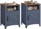 VASAGLE LIRY Collection - Farmhouse Nightstand, Barn Door, Set of 2, Bedside Table with Storage, Side End Table, Night Stand, Open Compartment, for Bedroom, Rustic Blue and Honey Brown ULET609Q101S-2J