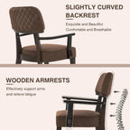 adochr Modern Wood Dining Chairs with Arms, Velvet Upholstered Kitchen Chairs with Open Curved Backrest & Hardwood Legs, Accent Chairs 350 LBS Capacity, Brown