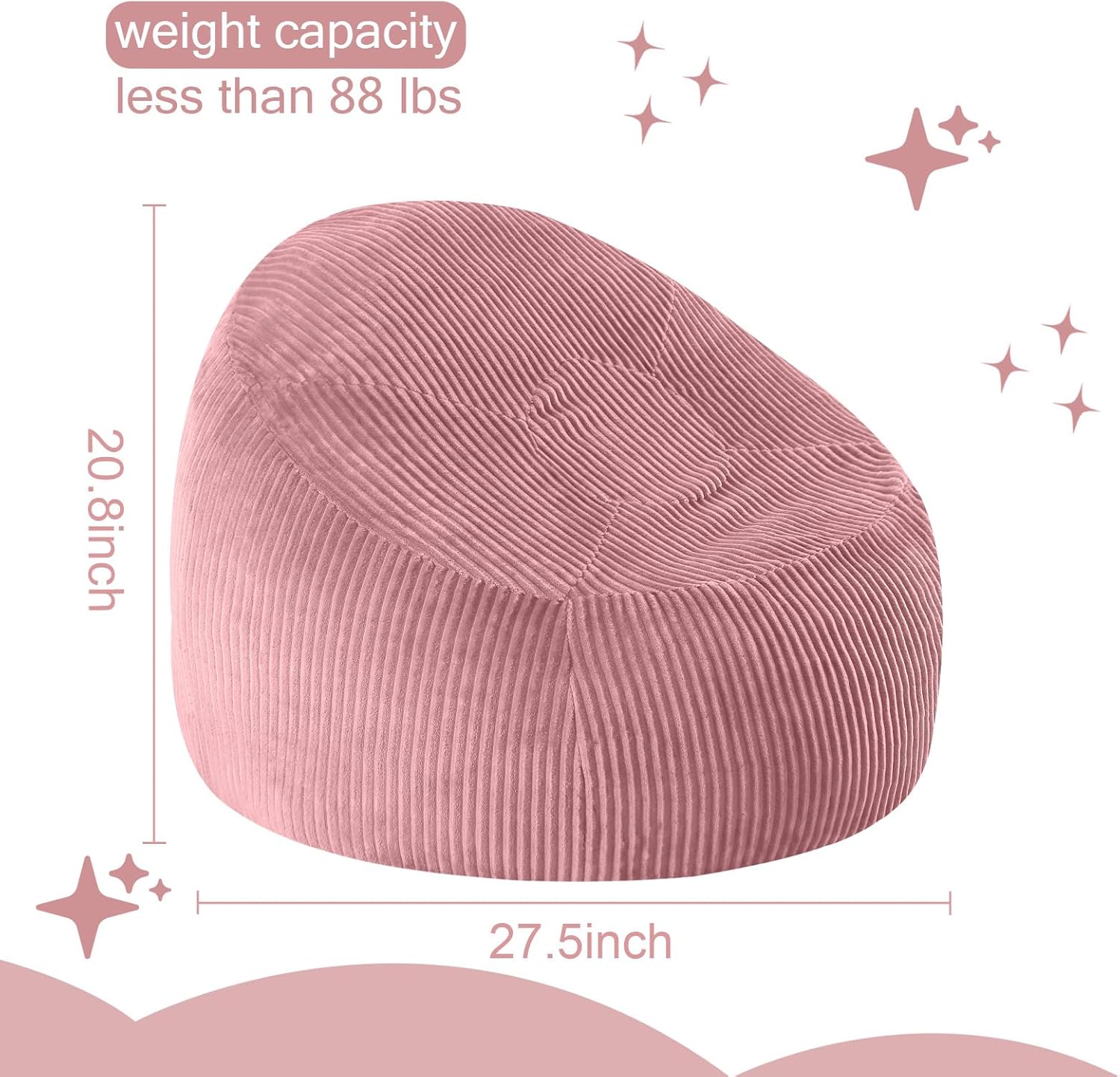 COMAX Bean Bag Chairs for Kids, Toddler BeanBag Sofa with Filler Bean Couch Stuffed for Boys and Girls, Lazy Floor Chair for Playroom, Nursery Room, Pink