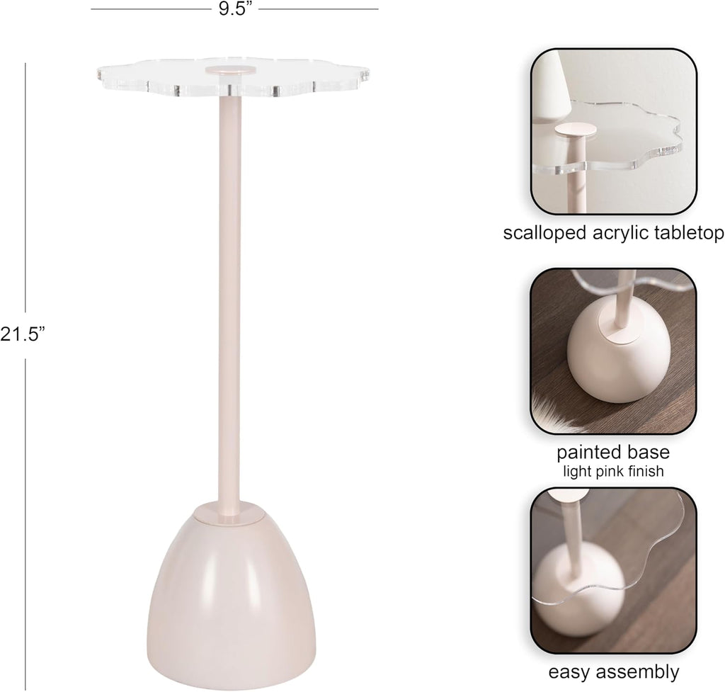 Kate and Laurel Acari Modern Scallop Pedestal Drink Table, 10 x 10 x 22, Clear Acrylic and Pink, Decorative End Table with Scalloped Acrylic Tabletop for Use as Small Plant Stand or Living Room Accent
