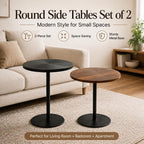 Martini Tables Set of 2, Small Round Drink Tables for Small Spaces, Modern Pedestal Accent Side Tables with Metal Base for Living Room, Sofa Side, Bedroom, Black & Walnut