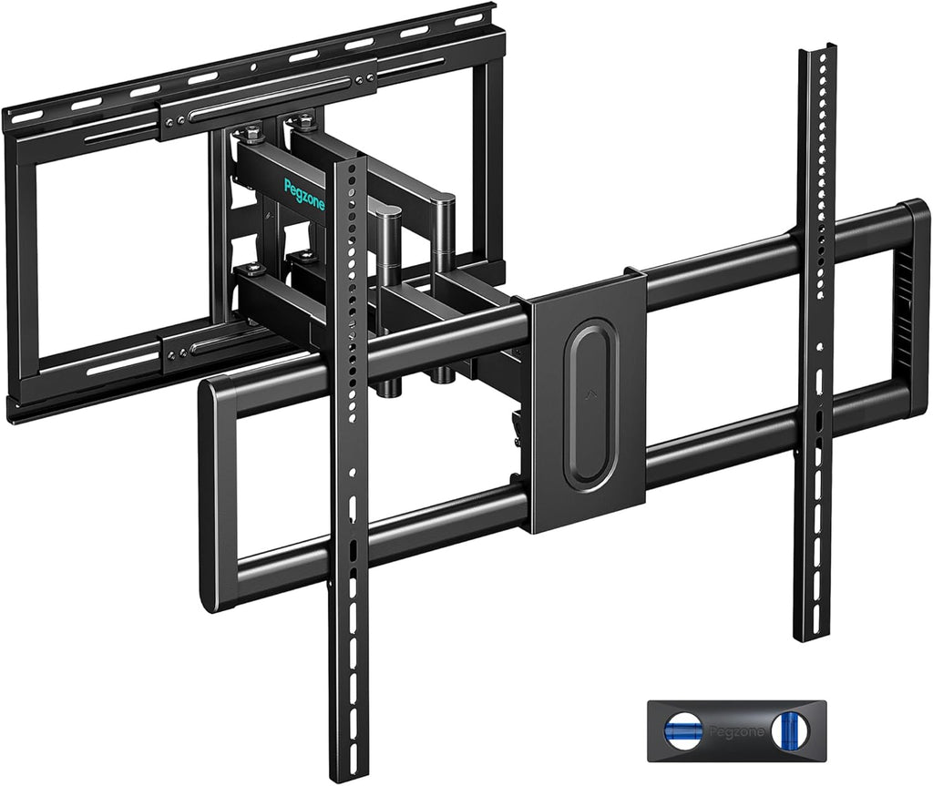 Pegzone Full Motion TV Wall Mount for 43-100 Inch TVs up to 176lbs, 25.2" Extension, Swivel Heavy Duty TV Bracket, Sliding Dual Arms for Off-Center Studs, Fits 16"/ 18" /24" Wood Studs, VESA 800x600
