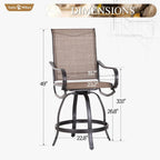 Sophia and William Patio Bar Stools Counter Height, Set of 2, Swivel Bar Chairs, Supports 300 lbs (Brown Fabric)