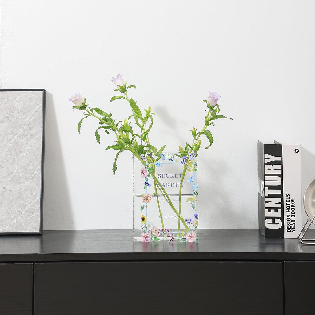 Book Vase, Acrylic Book Vase for Flowers, Book Flower Vase Clear, Book Shaped Vases, A Book About Flowers Vase, Modern Decorative Vases for Home, Office, Bedroom, Living Room, Dining Table