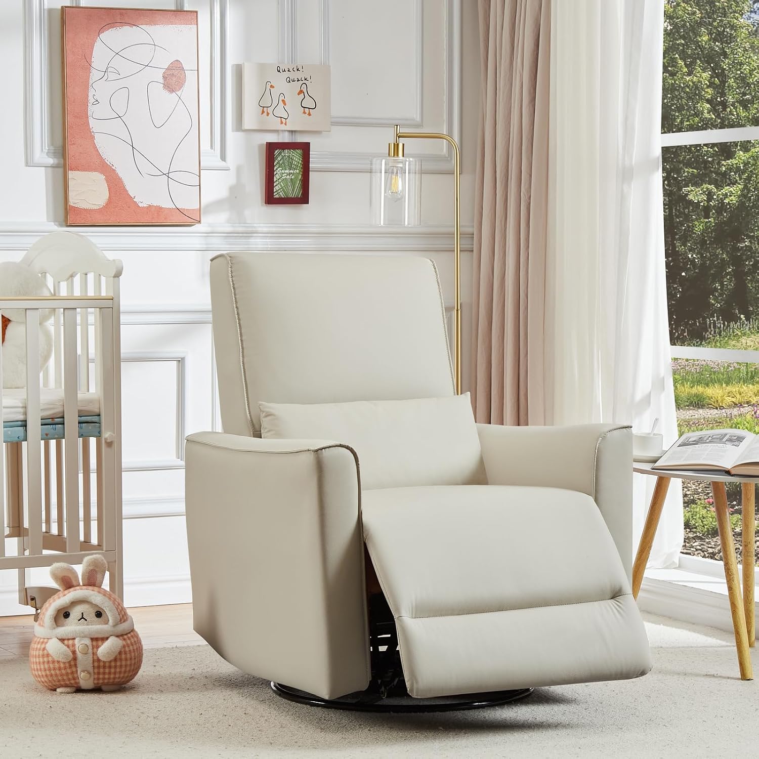 Jojoka Swivel Rocking Recliner Chair, Manual PU Leather Glider Recliner with Lumbar Support, Padded Armrest, High Weight Capacity Single Rocker Sofa for Nursery Living Room Bedroom