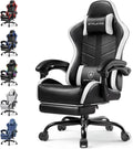GTPLAYER Gaming Chair for Adults, Ergonomic Computer Gaming Chair with Footrest, Height Adjustable, 90-155° Recline & Removable Headrest Lumbar Support, White