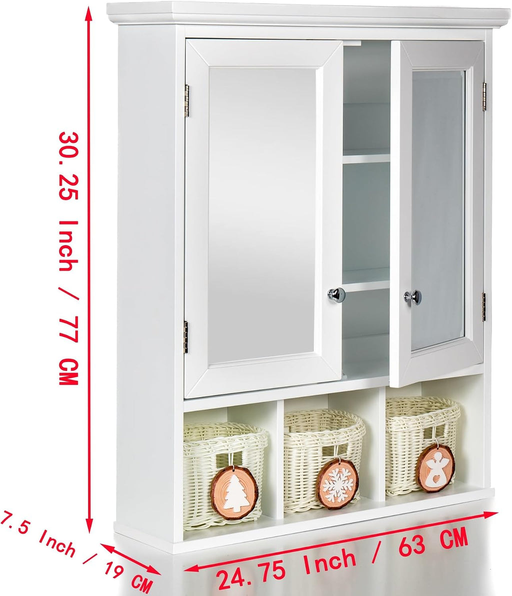 Modern Bathroom Storage Cabinet, 2 Doors 2 Adjustable Shelf + 3 Christmas Style Storage Basket,for Kitchen Home