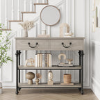IDEALHOUSE 39'' Narrow Console Table with 2 Drawers, Farmhouse Sofa Table, Behind Couch Table with 2 Tier Storage Shelves, Entryway Table for Living Room, Hallway, Entrance, Foyer, Grey