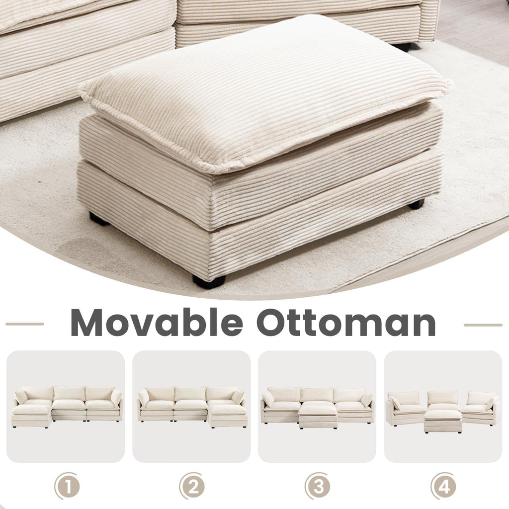 ROWHY Ottoman for Sectional Cloud Couch, Corduroy Ottoman for Deep Seat Modular Couch for Apartment, Living Room and Bedroom, Beige