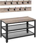 HOOBRO Hall Tree Entryway Storage Bench, Coat Rack Shoe Bench, Shoe Rack Organizer with Coat Hooks, 3-in-1 Design, Wooden Furniture with Metal Frame, Greige and Black BG17MT01