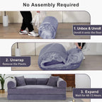 JJJ 78 inch Sofa Bed 4-in-1 Boneless Convertible Corduroy Sleeper Folding Couch with Fixed-Shape Frame and 2 Futons No Assemble Required 3 Seater Upholstered for Living Room (Gray, 78 inch)