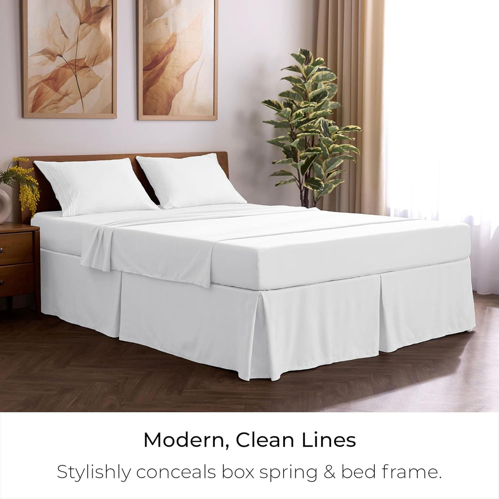 Mellanni Bed Skirt King Size - Bed Skirting - 15-Inch Tailored Drop Pleated Dust Ruffle - Hotel Luxury Bedding - Wrinkle, Fade, Stain Resistant - 1 Bedskirt (King, White)