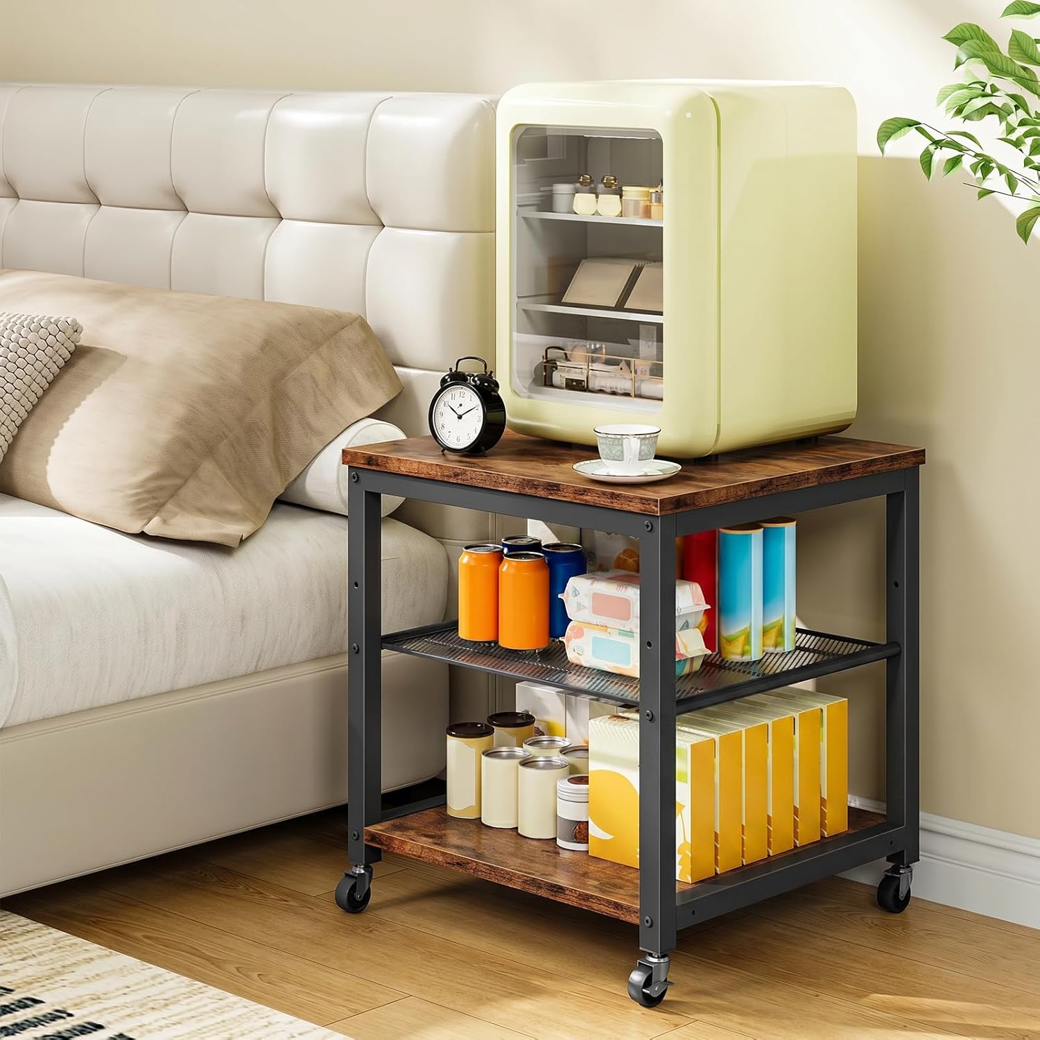 HOOBRO Mini Fridge Stand, Mini Fridge Cabinet with 2-Tier Storage Shelf, 19.7" x 19.7" Square End Table, Mini Fridge Table for Bedroom, Kitchen, Rustic Brown BF02BX01